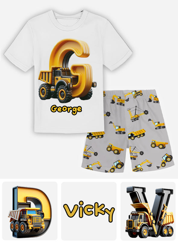 Alphabet des camions cool - T-shirt et short personnalisés pour enfant