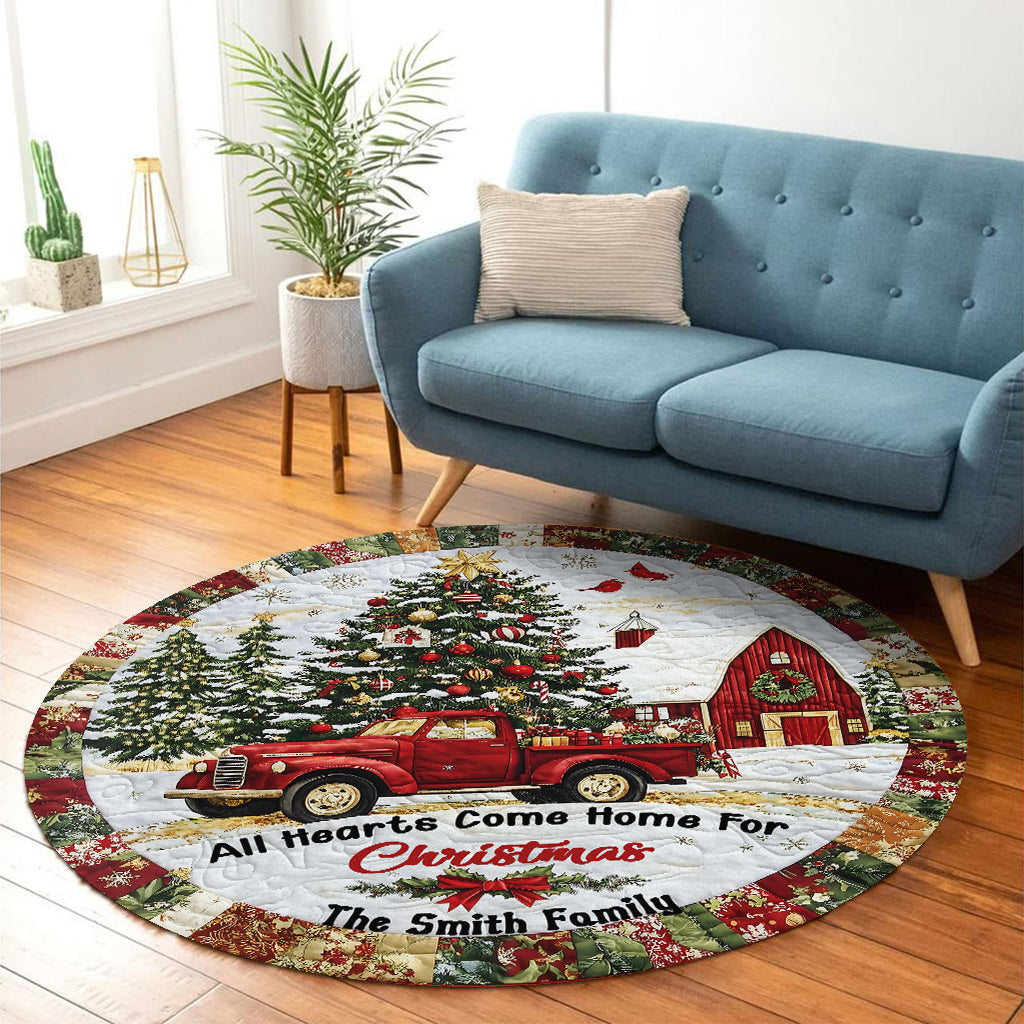 All Hearts Come Home For Christmas - Personalized Family Round Rug
