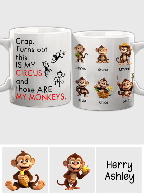 Mother's Monkeys in Circus - Personalized Mother Mug