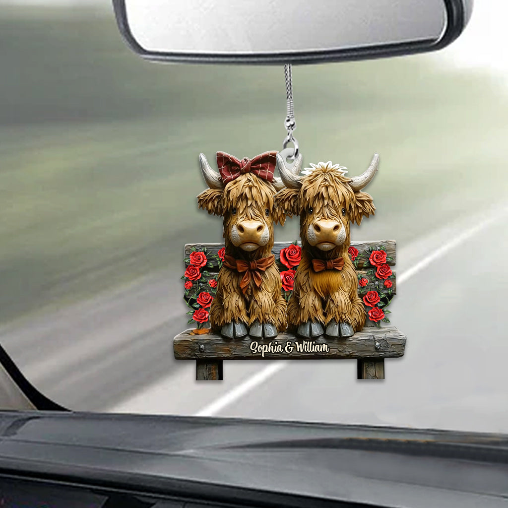Cute Highland Cow Couple - Personalized Car Ornament