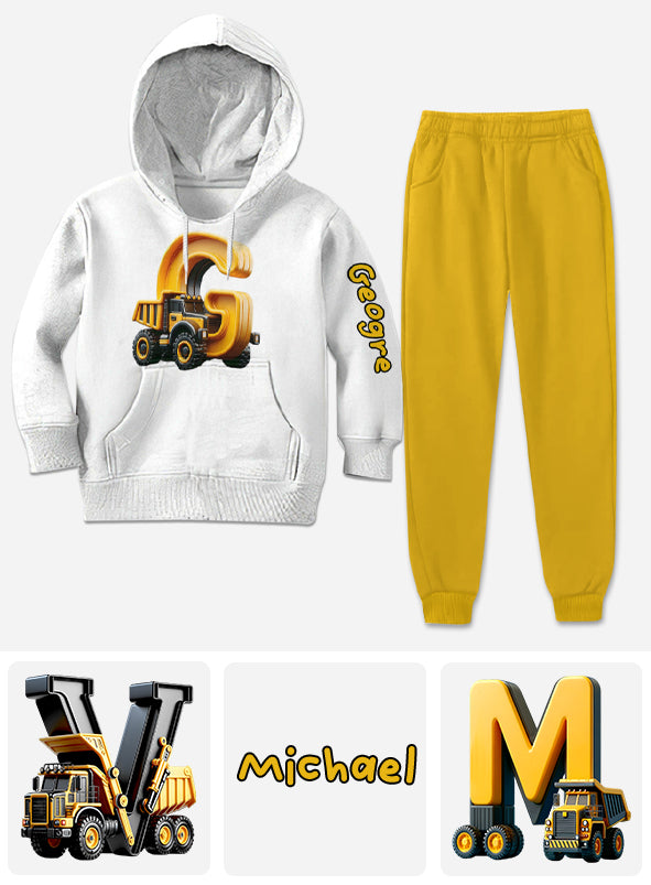 Cooles Outfit für Jungen mit LKW-Print: Kapuzenpullover und Jogginghose mit personalisiertem Kinder-Hoodie
