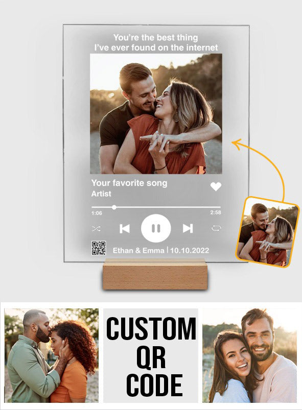 Custom Photo And Favorite Song Scannable QR Code - Personalized Husband And Wife Transparent Acrylic Plaque