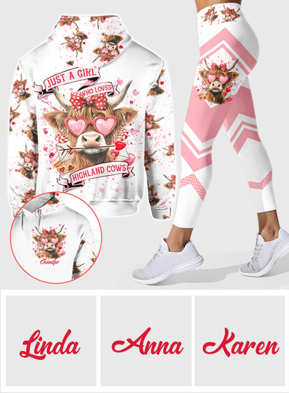 Einfach ein Mädchen, das Hochlandrinder liebt – Personalisierter Hoodie und Leggings mit Hochlandrind-Motiv