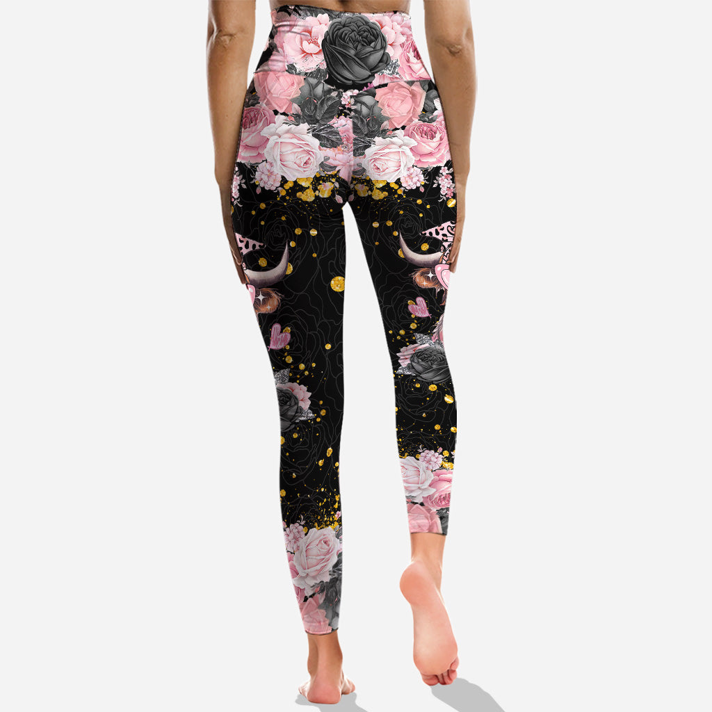 Black And Pink - Personalized Highland Cow Hoodie and Leggings