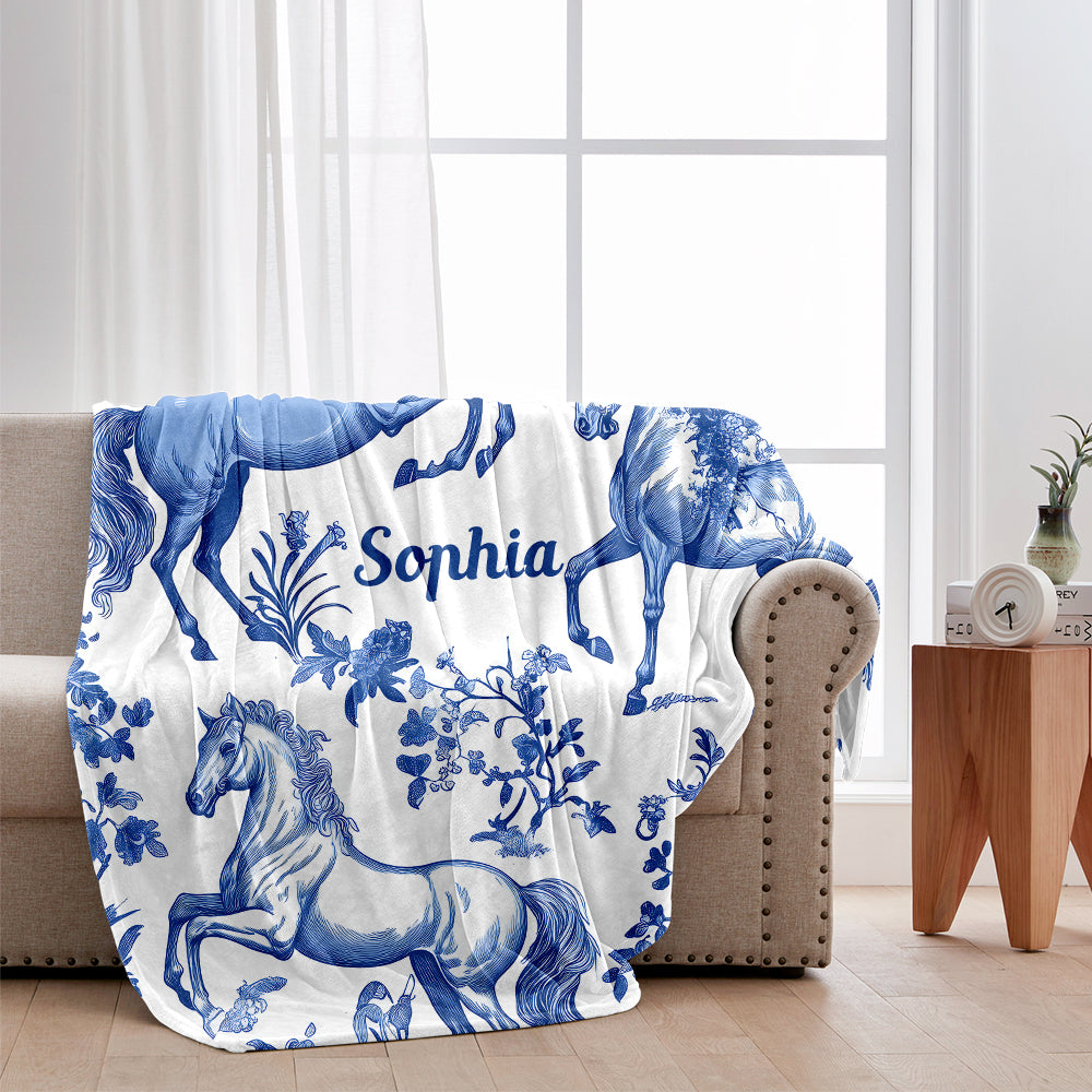 Horse Blue & White Toile de Jouy - Personalized Horse Blanket