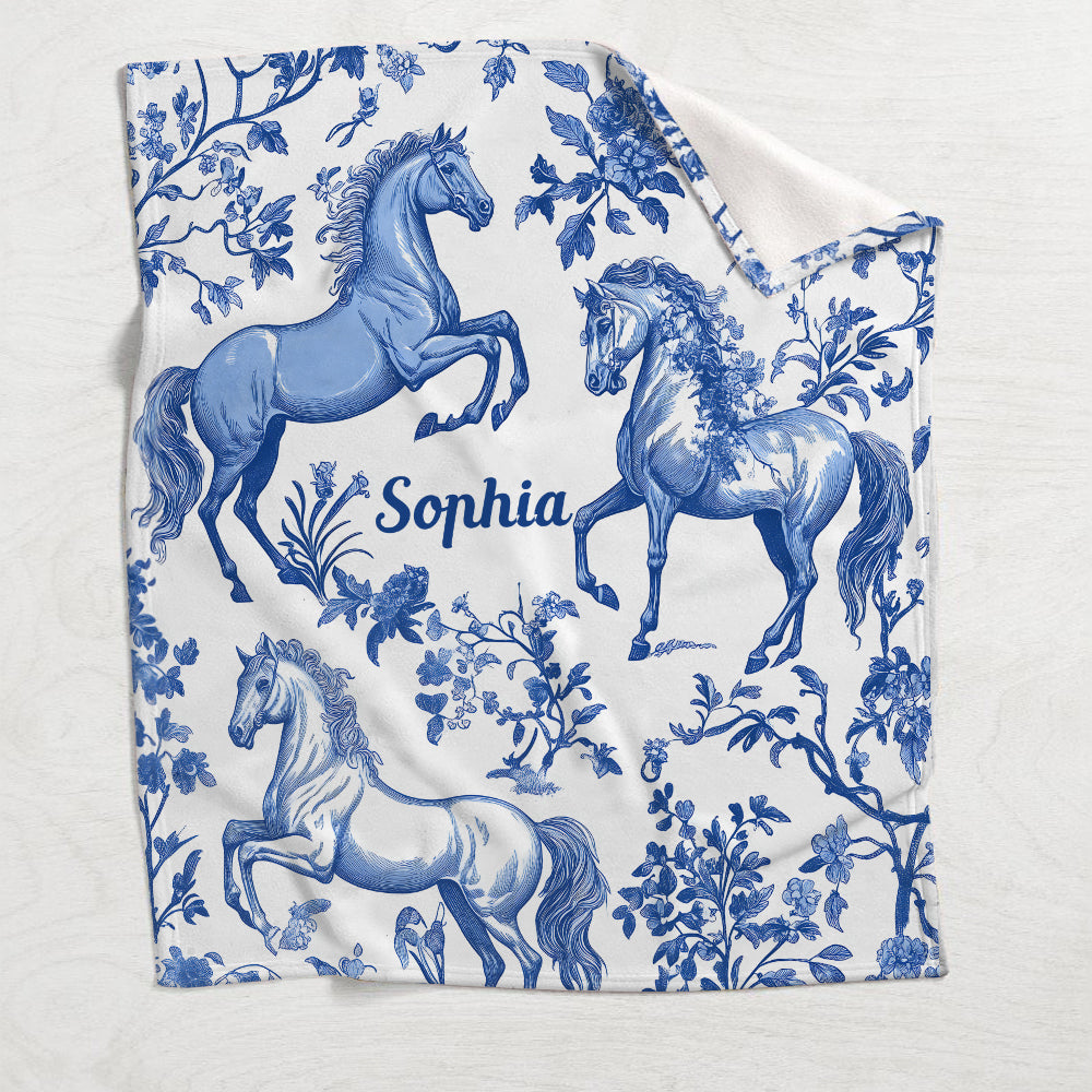 Horse Blue & White Toile de Jouy - Personalized Horse Blanket