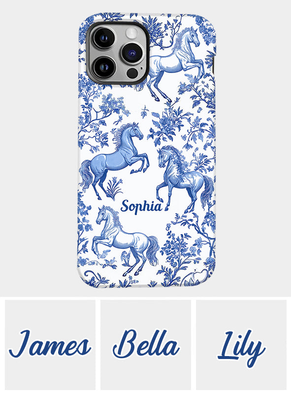 Horse Blue & White Toile de Jouy - Personalized Horse Full Print Phone Case