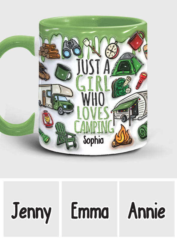 Mug personnalisé « Juste une fille qui adore le camping »