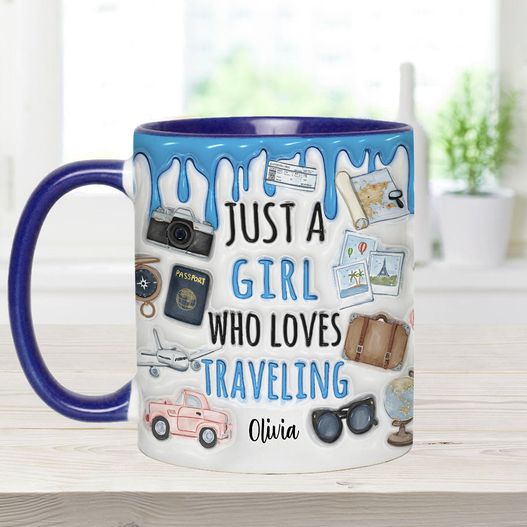 Just A Girl Who Loves Traveling - Personalized Travelling Accent Mug
