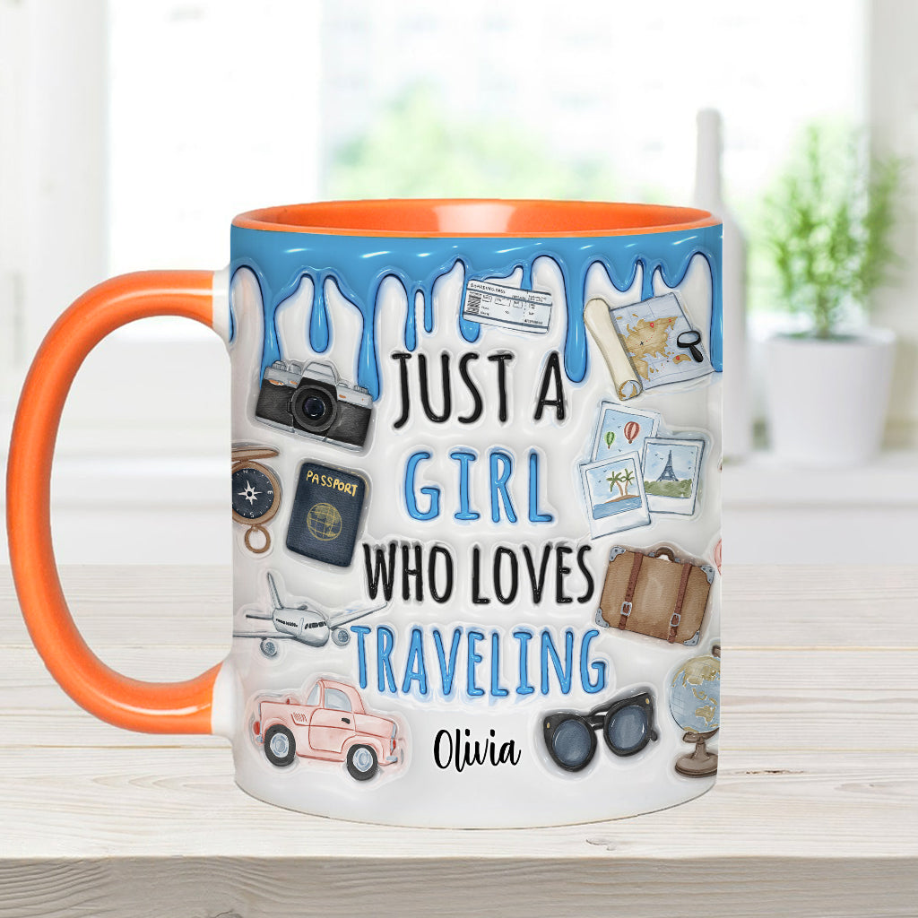 Just A Girl Who Loves Traveling - Personalized Travelling Accent Mug