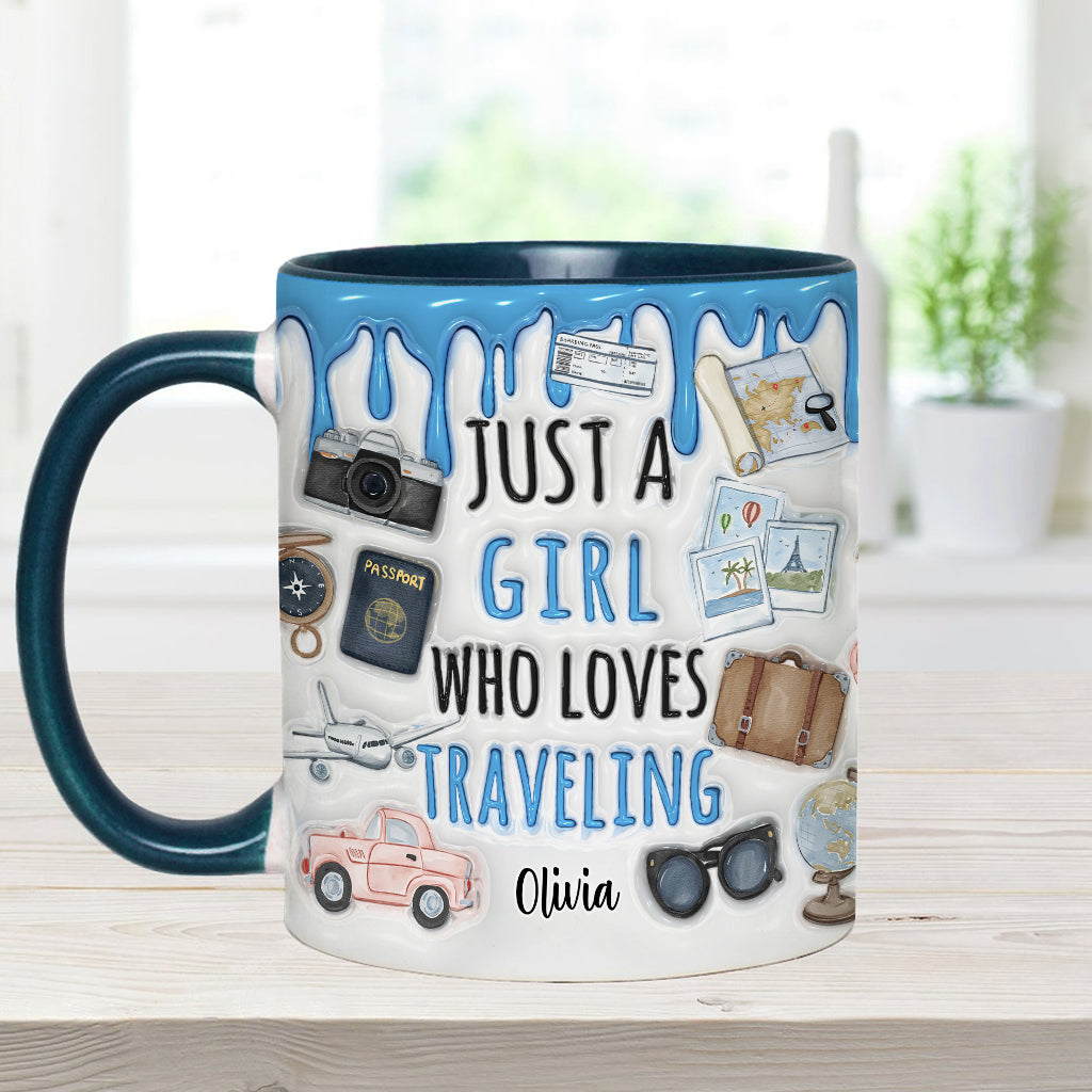Just A Girl Who Loves Traveling - Personalized Travelling Accent Mug