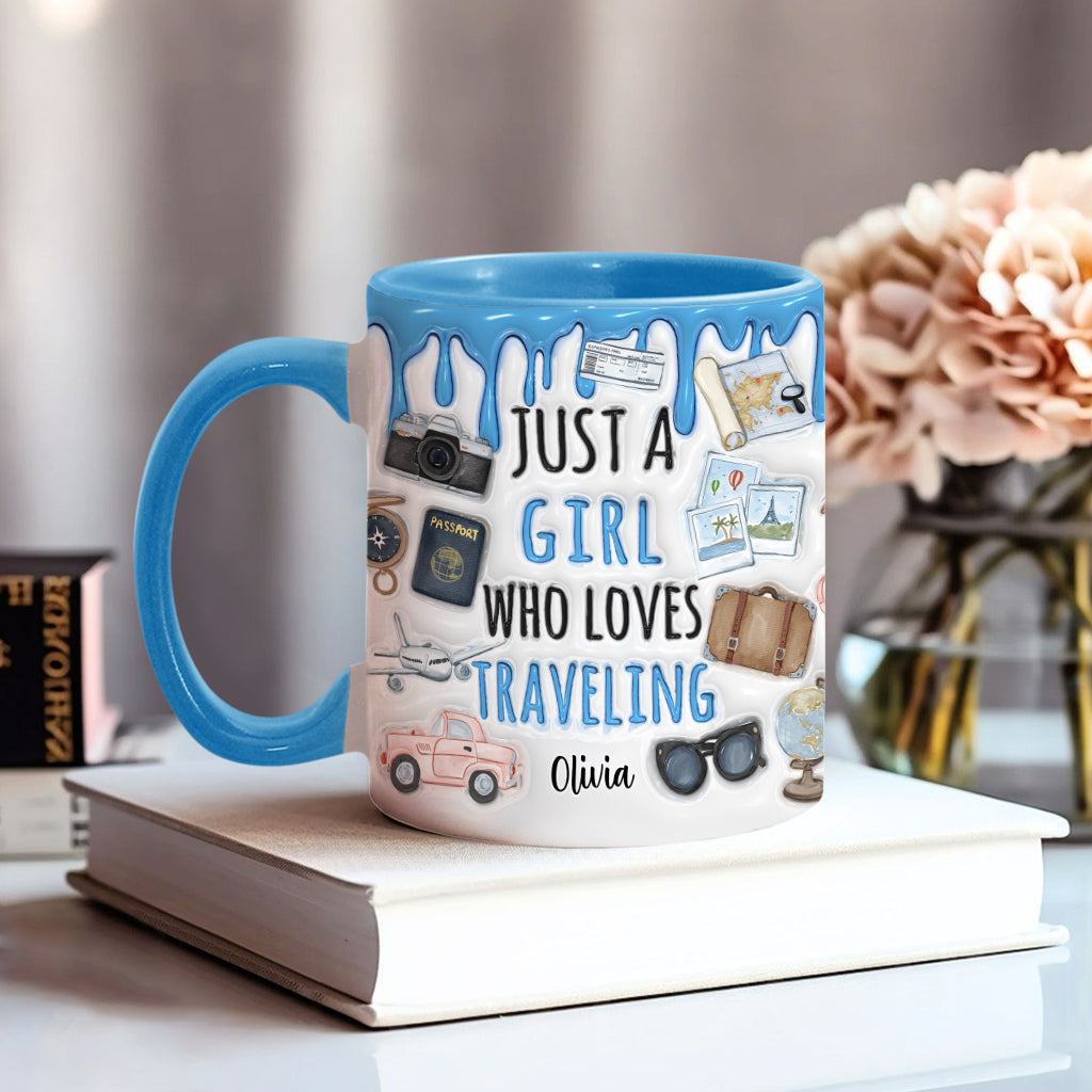 Just A Girl Who Loves Traveling - Personalized Travelling Accent Mug