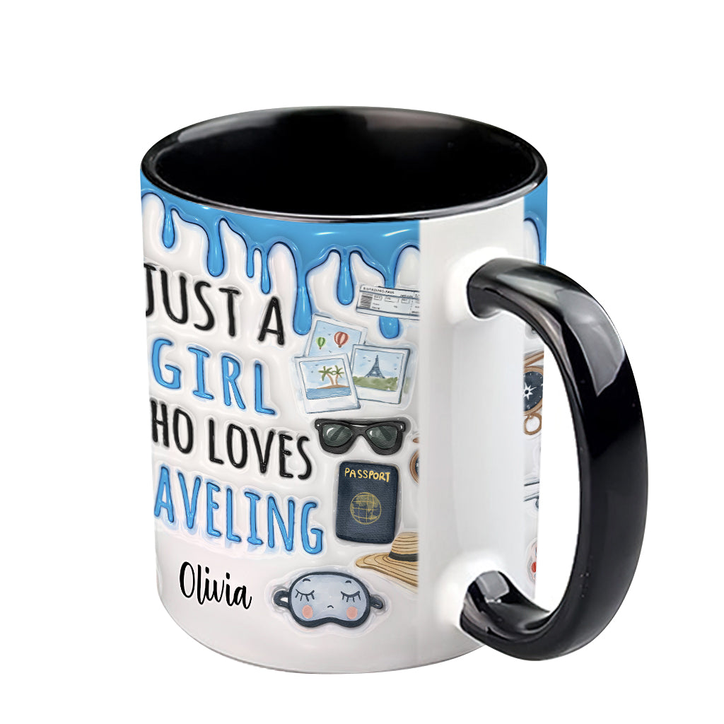 Just A Girl Who Loves Traveling - Personalized Travelling Accent Mug