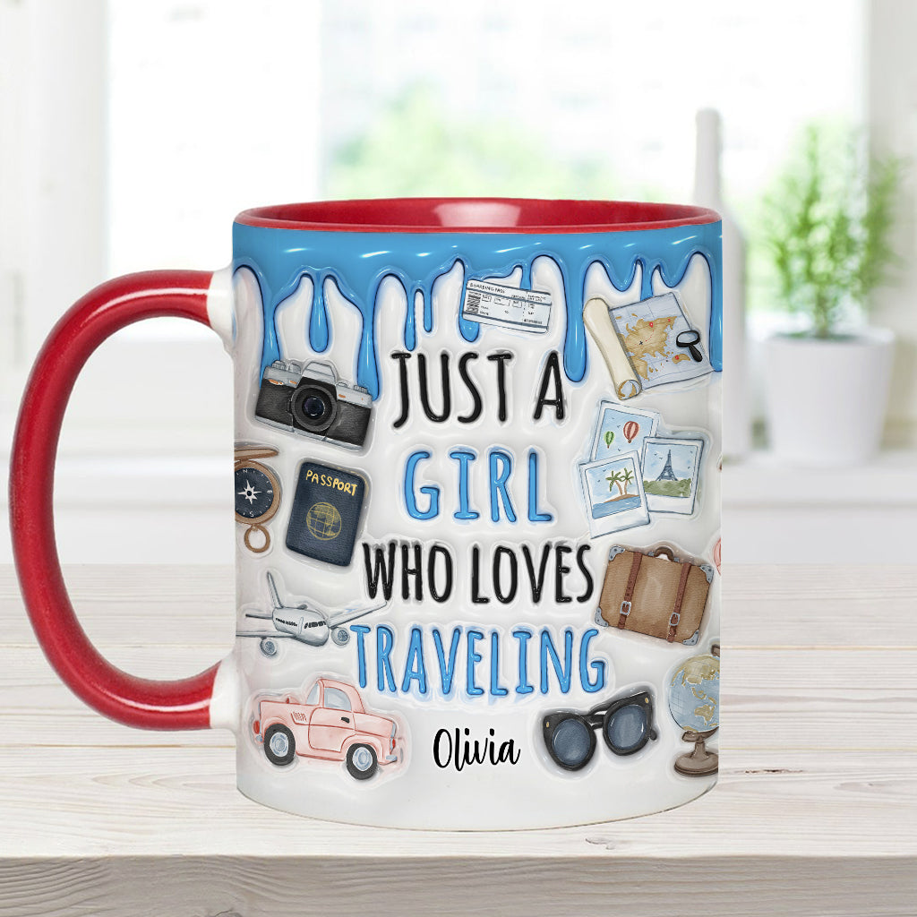 Just A Girl Who Loves Traveling - Personalized Travelling Accent Mug