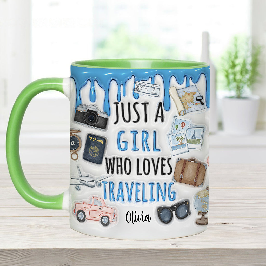 Just A Girl Who Loves Traveling - Personalized Travelling Accent Mug