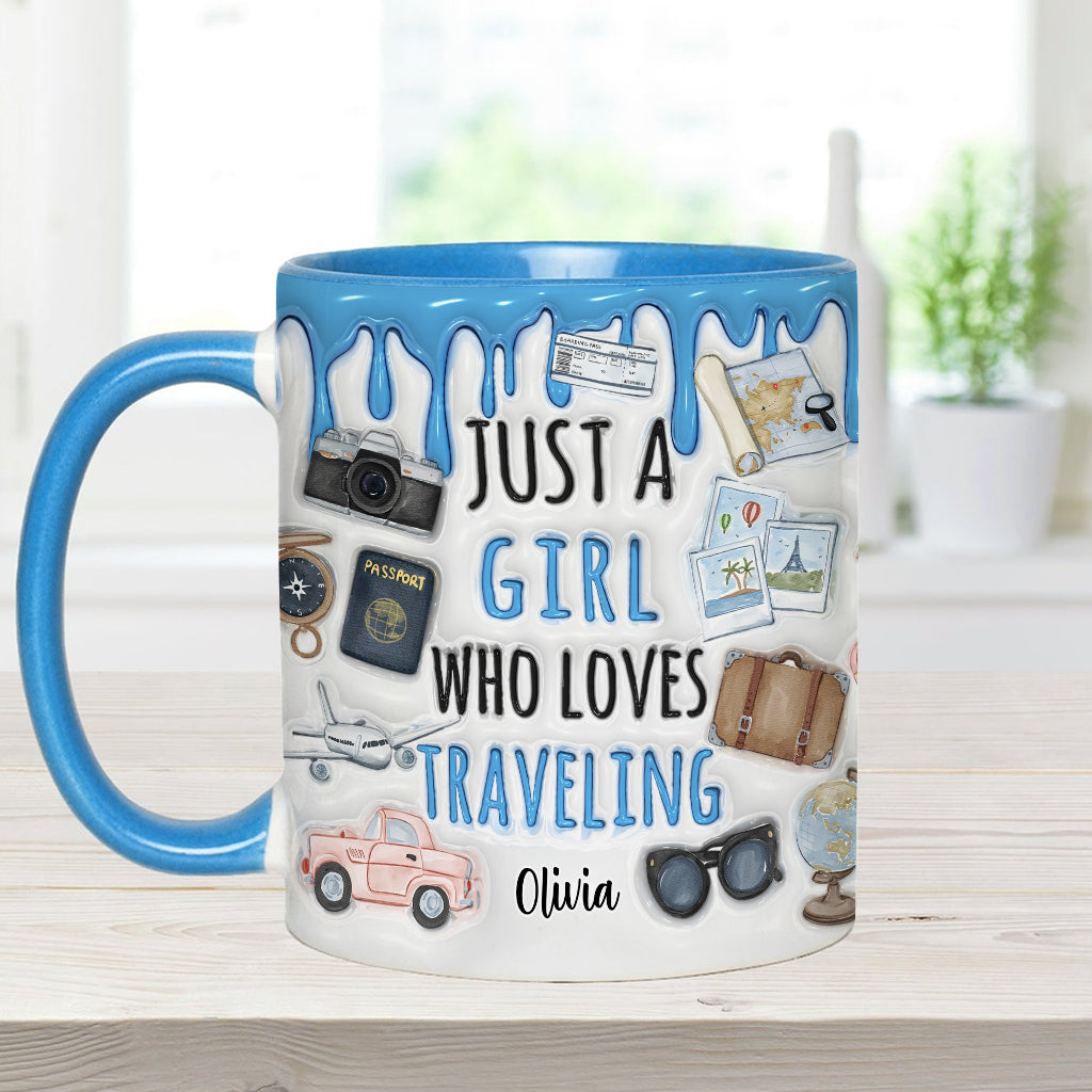 Just A Girl Who Loves Traveling - Personalized Travelling Accent Mug