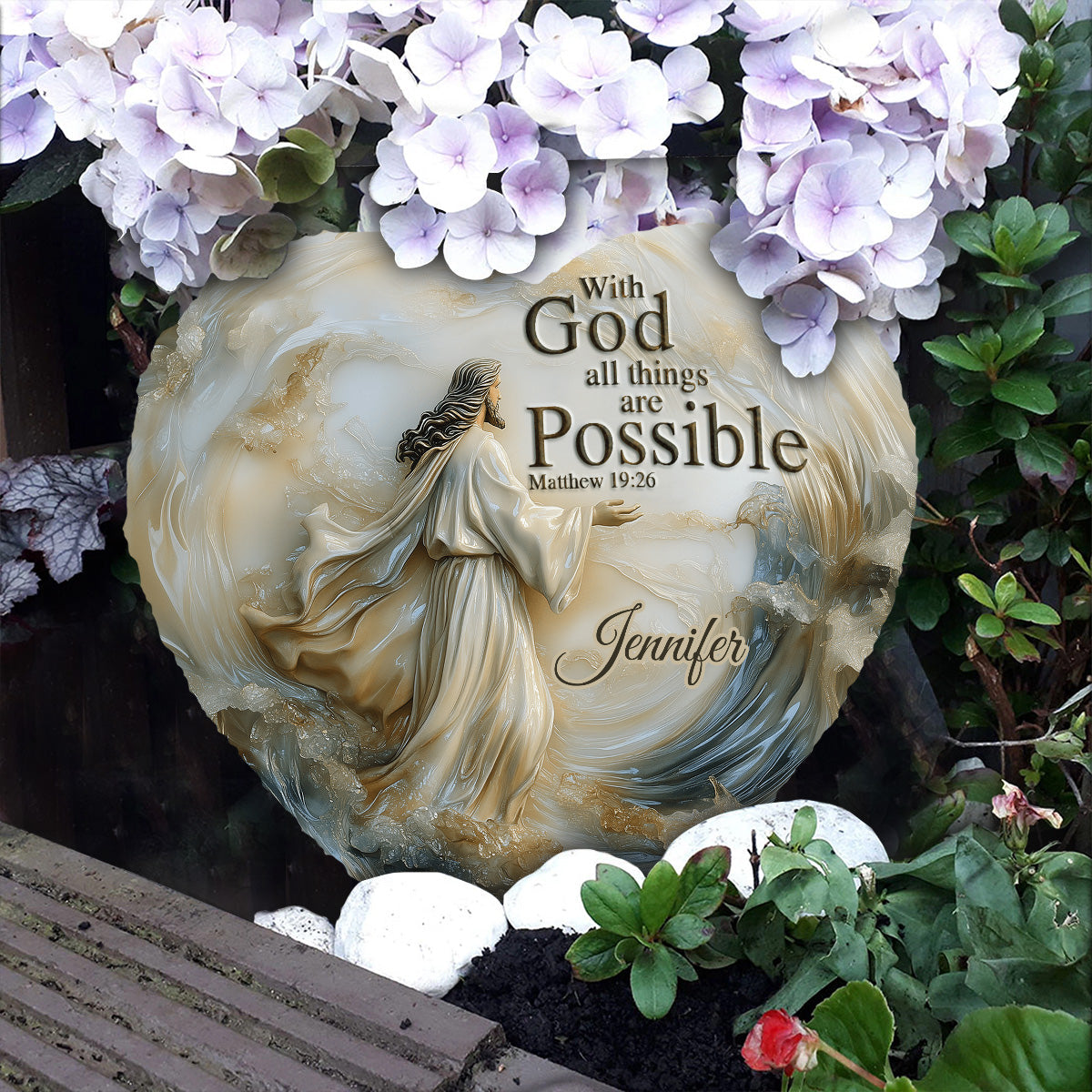 With God All Things Are Possible - Personalized Christian Heart Shaped Stone