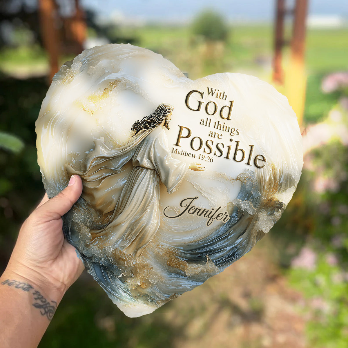 With God All Things Are Possible - Personalized Christian Heart Shaped Stone