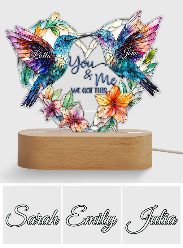 Couple de colibris - Socle lumineux personnalisé en forme de colibri