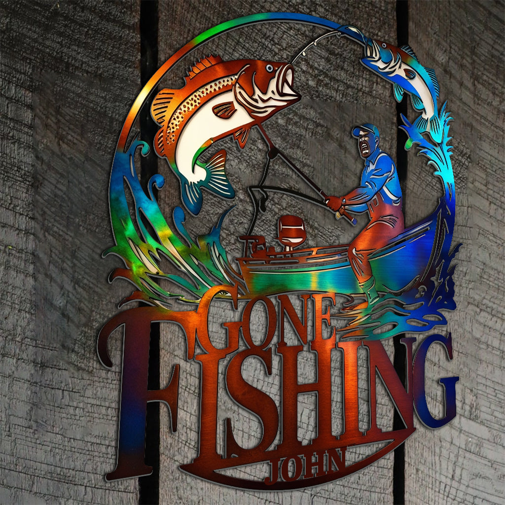 Gone Fishing - Personalized Fishing Cut Metal Sign