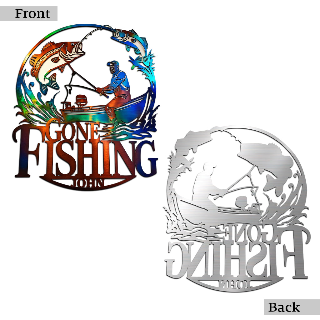 Gone Fishing - Personalized Fishing Cut Metal Sign