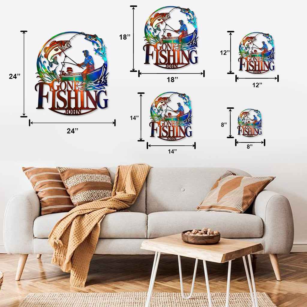 Gone Fishing - Personalized Fishing Cut Metal Sign