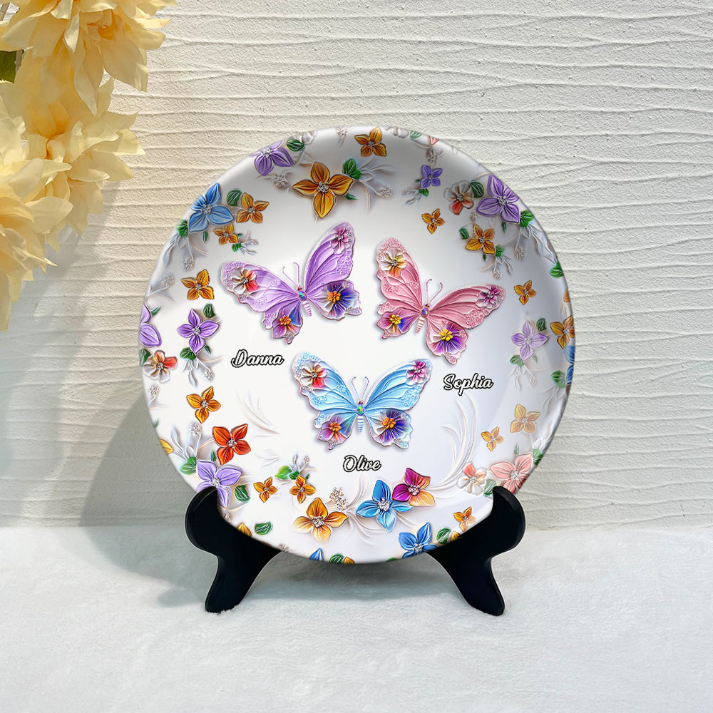 Bestie Floral Butterflies - Personalized Bestie Ceramic Round Plate