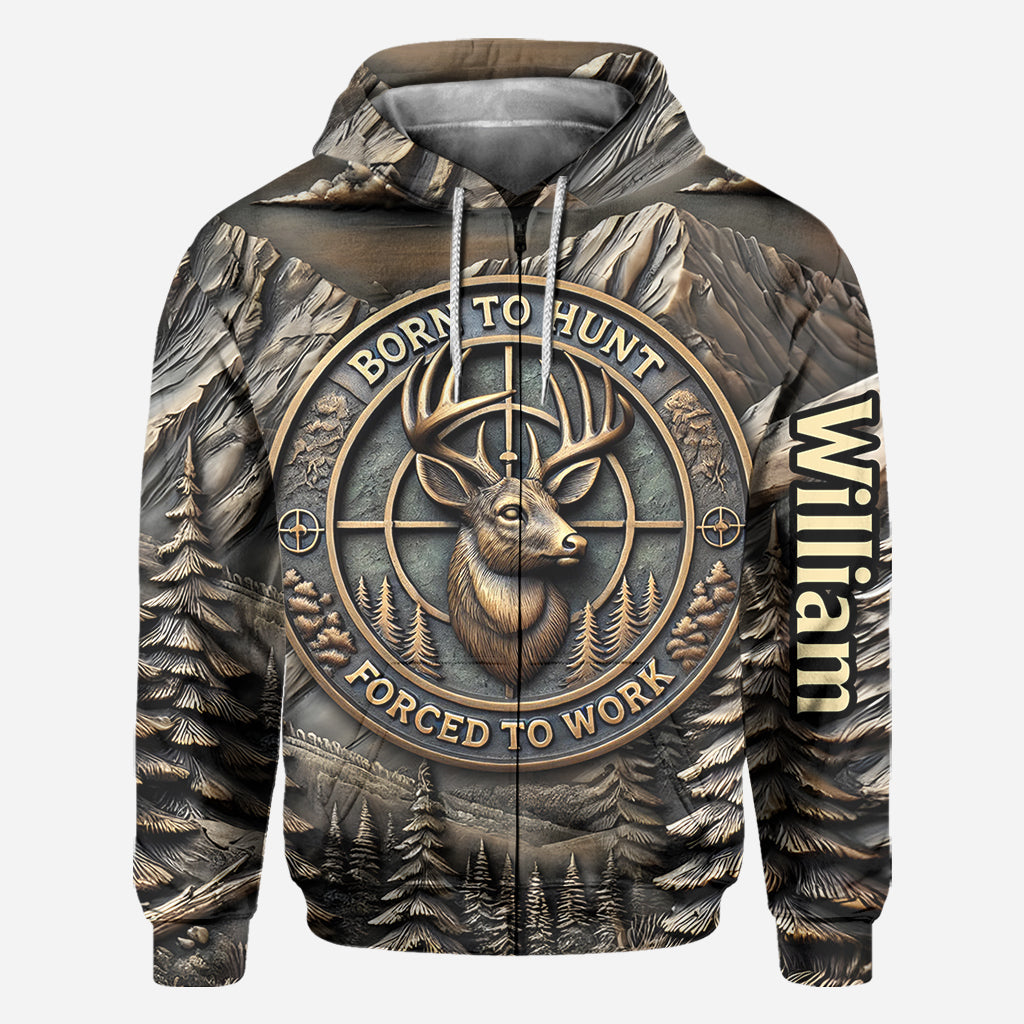 Born To Hunt Forced To Work - Personalized Hunting All Over Shirt