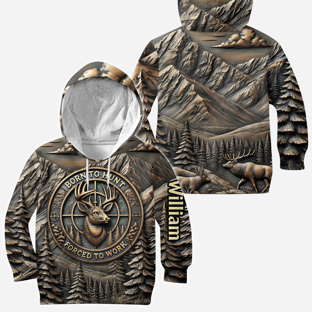 Born To Hunt Forced To Work - Personalized Hunting All Over Shirt