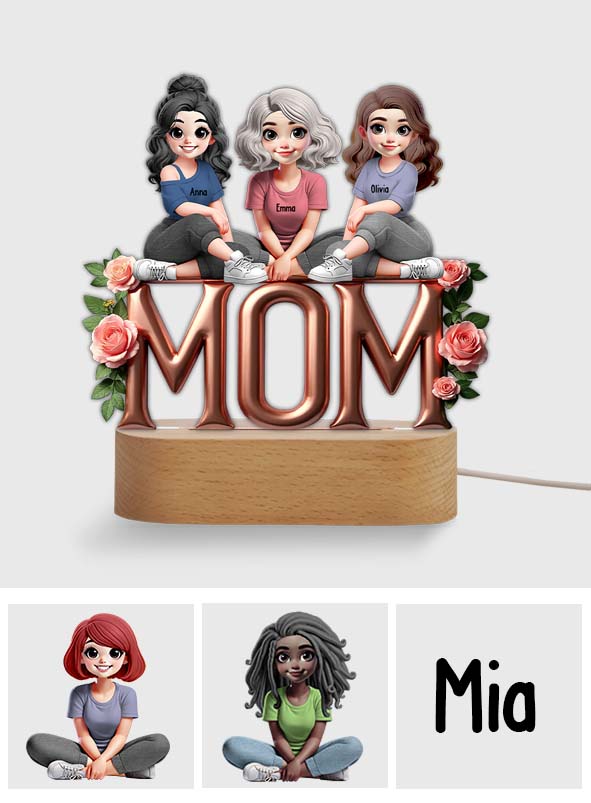 Mother & Daughter - Personalized Mother Shaped Plaque Light Base