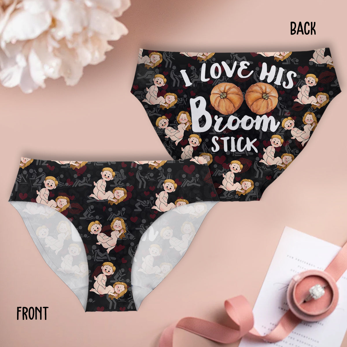 I Love His Broomstick I Love Her Pumpkins - Personalized Couple Women Briefs & Men Boxer Briefs