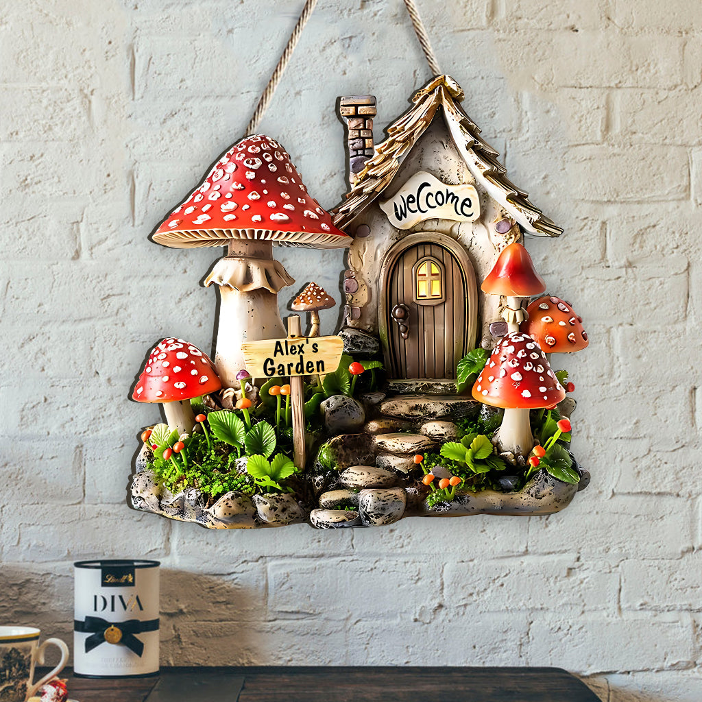Mushroom Garden - Personalized Gardening Custom Shaped Wood Sign