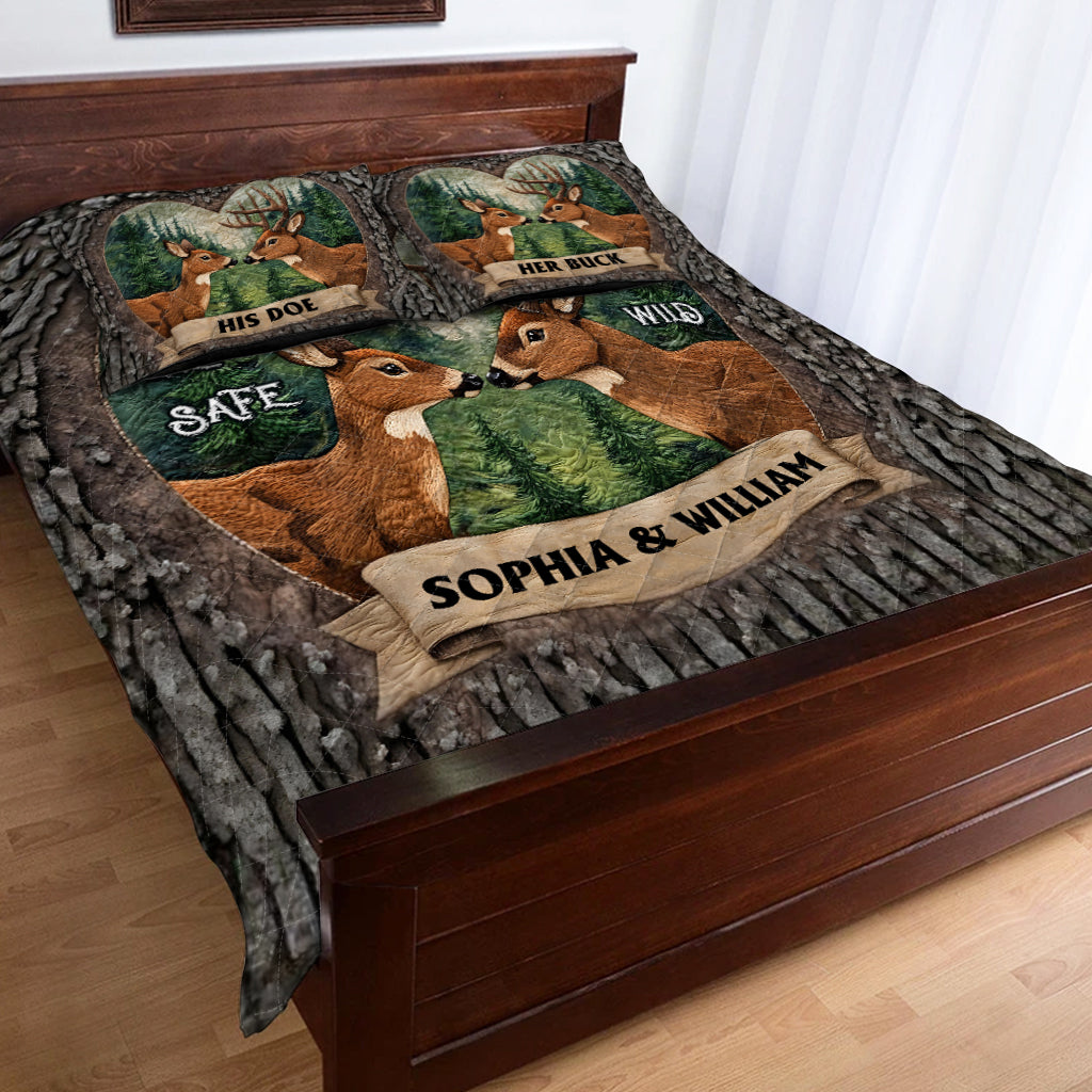 An Old Buck & His Sweet Doe - Personalized Hunting Quilt Set