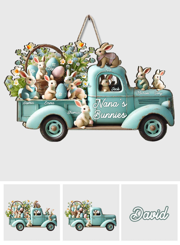 Lapins de maman/mamie - Panneau en bois personnalisé en forme de grand-mère