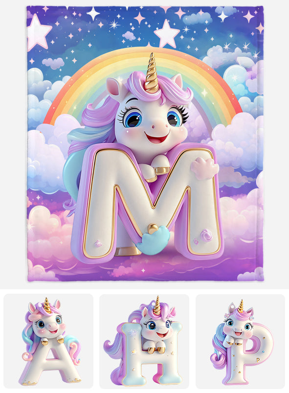 Adorable lettre licorne - Couverture enfant personnalisée