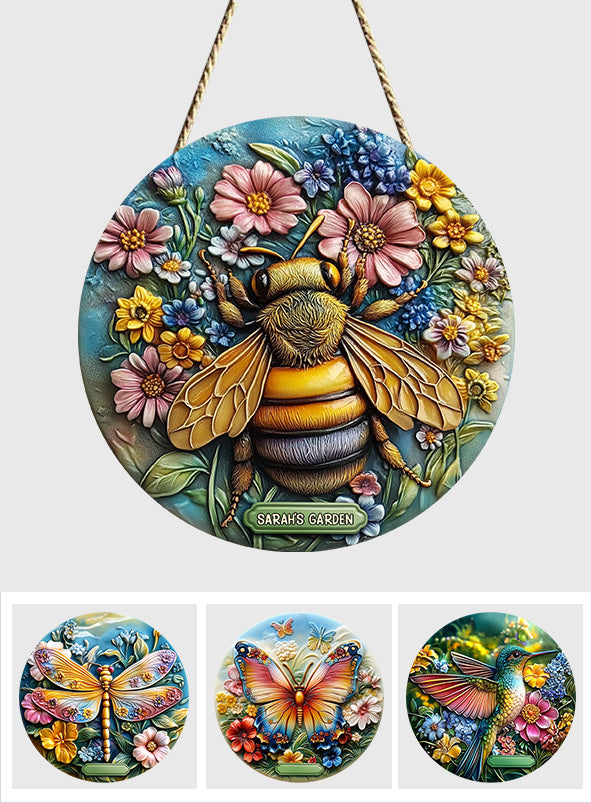 Schöner Garten – Personalisiertes rundes Gartenschild aus Holz