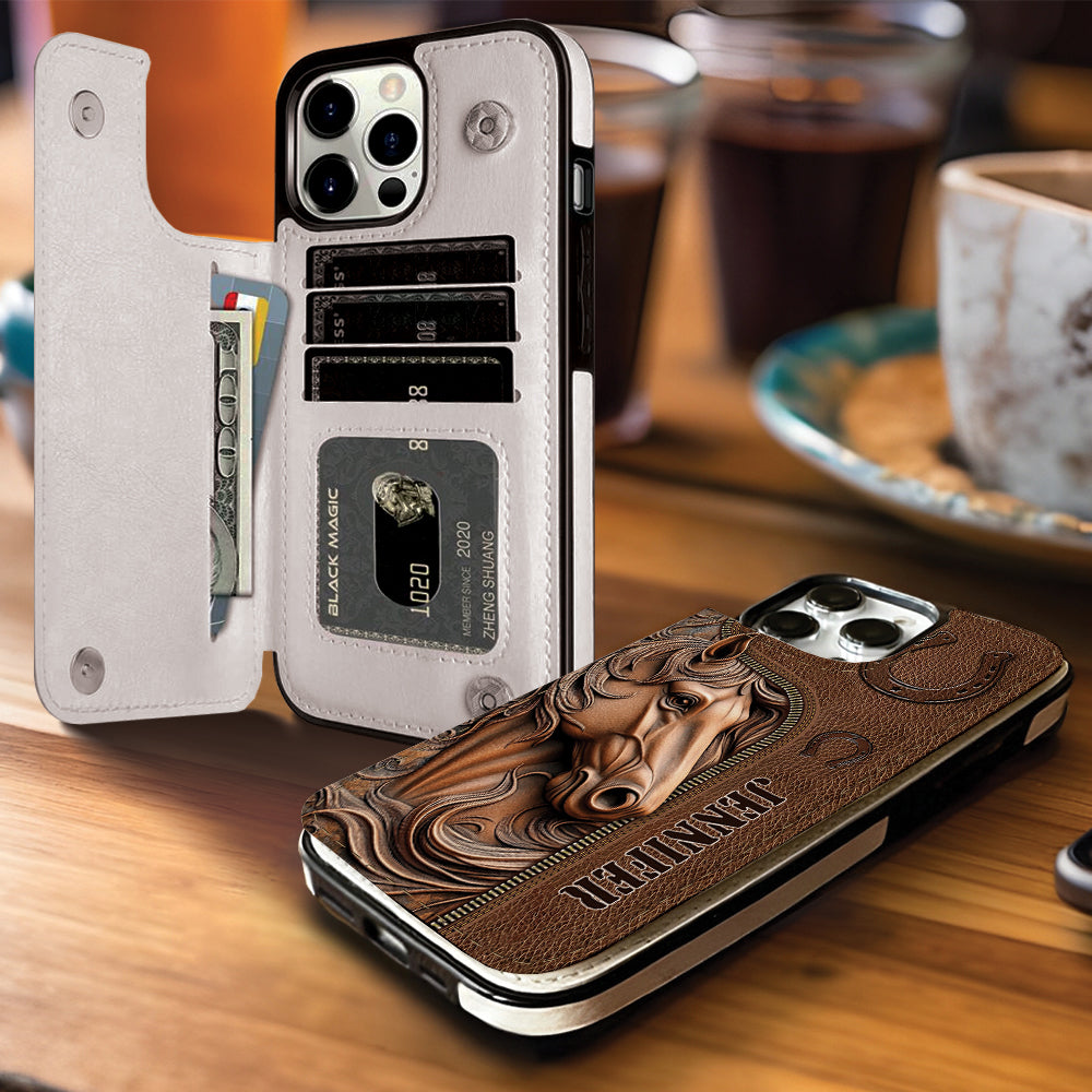 Easily Distracted By Horses - Personalized Horse Foldable Wallet Phone Case