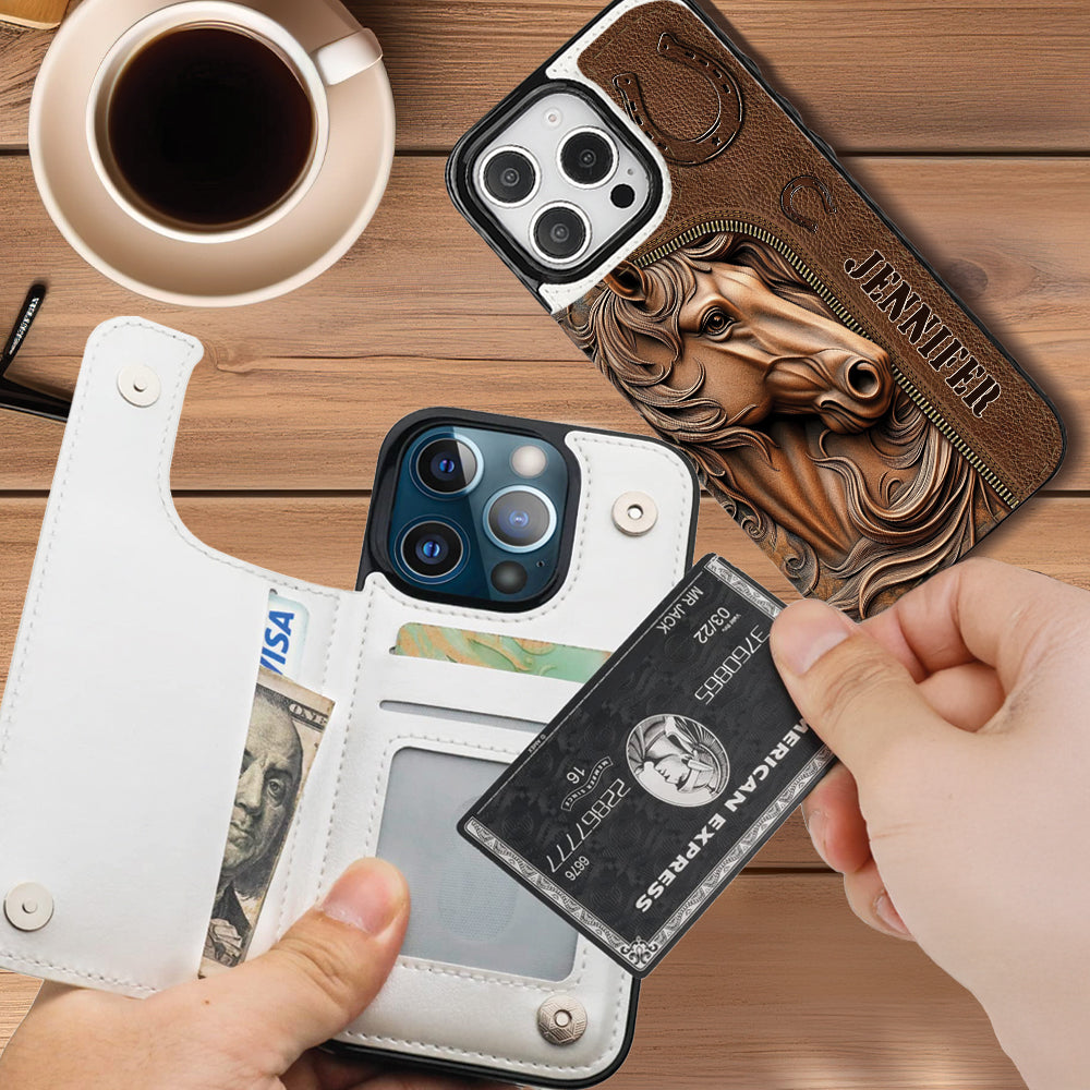 Easily Distracted By Horses - Personalized Horse Foldable Wallet Phone Case