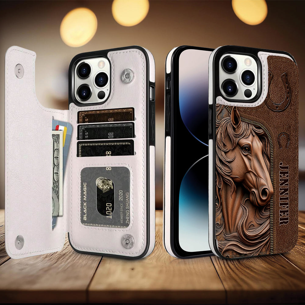 Easily Distracted By Horses - Personalized Horse Foldable Wallet Phone Case