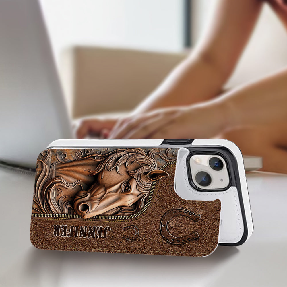Easily Distracted By Horses - Personalized Horse Foldable Wallet Phone Case