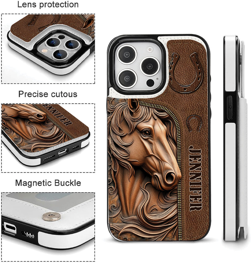 Easily Distracted By Horses - Personalized Horse Foldable Wallet Phone Case