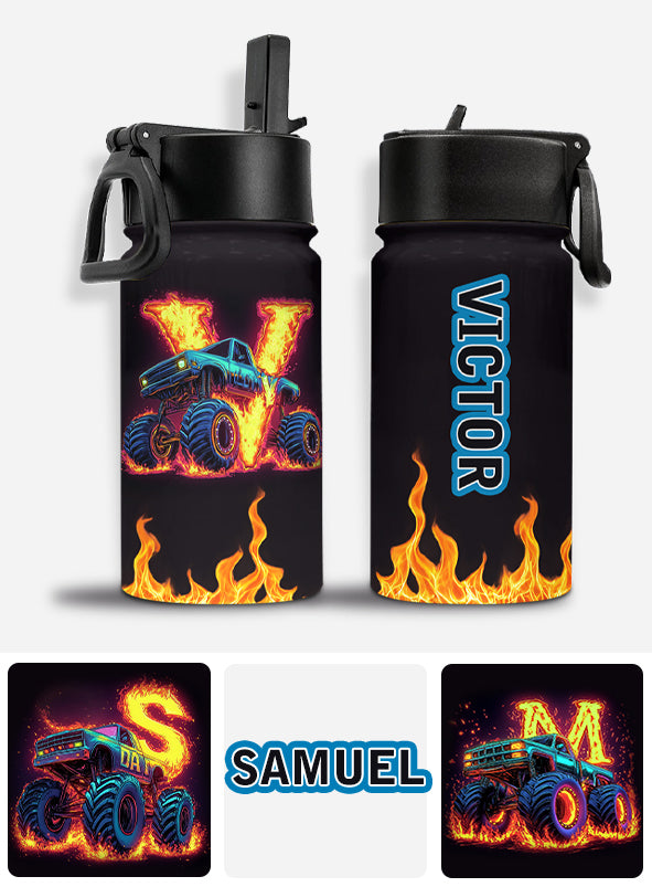 Coole Wasserflasche mit Monstertruck-Motiv für Jungen – Personalisierte Wasserflasche für Kinder