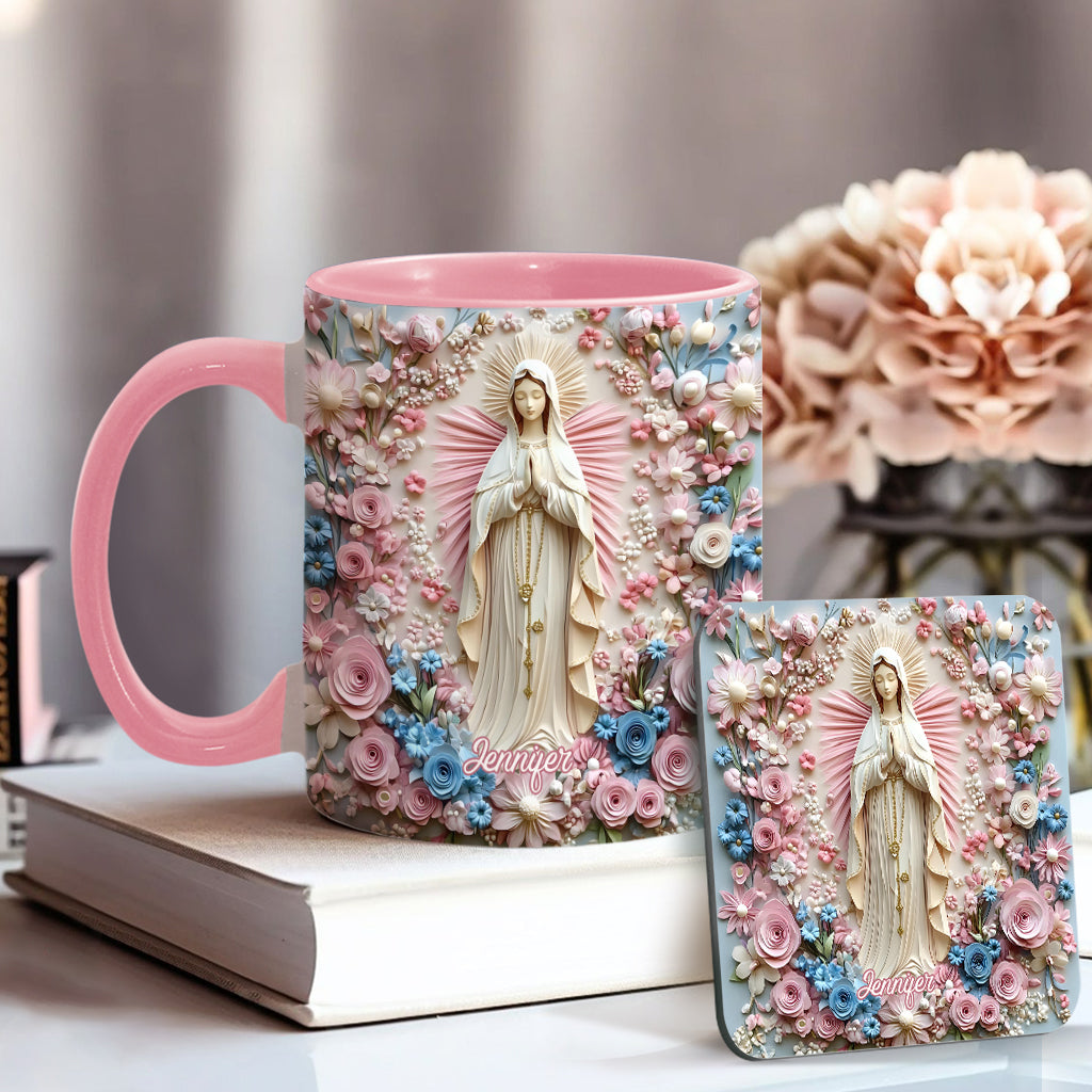 Floral Serenity of Mary - Personalized Christian Accent Mug