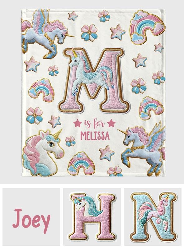 Wunderschönes Einhorn-Alphabet – personalisierte Kinderdecke