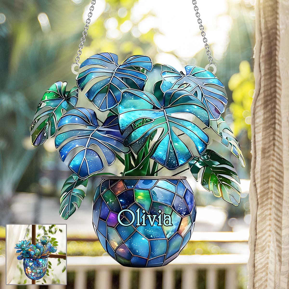 Monstera Deliciosa, Cactus - Personalized Gardening Window Hanging Suncatcher Ornament