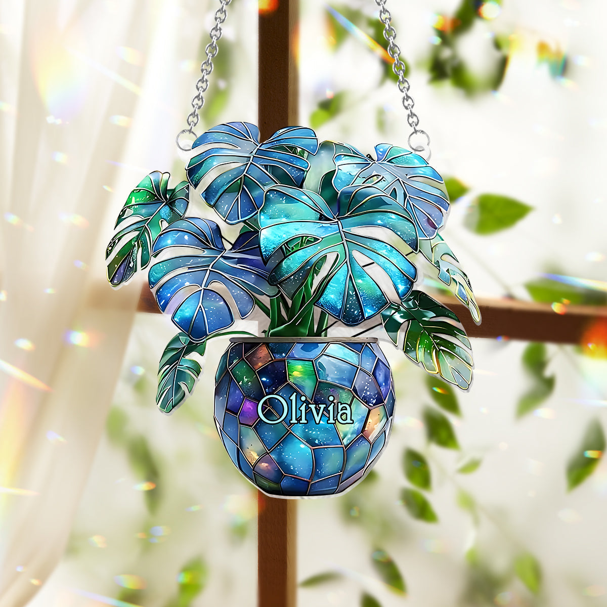 Monstera Deliciosa, Cactus - Personalized Gardening Window Hanging Suncatcher Ornament