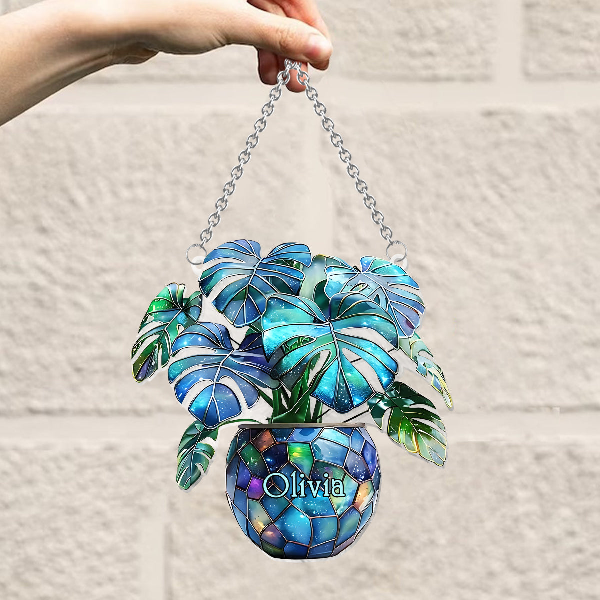 Monstera Deliciosa, Cactus - Personalized Gardening Window Hanging Suncatcher Ornament