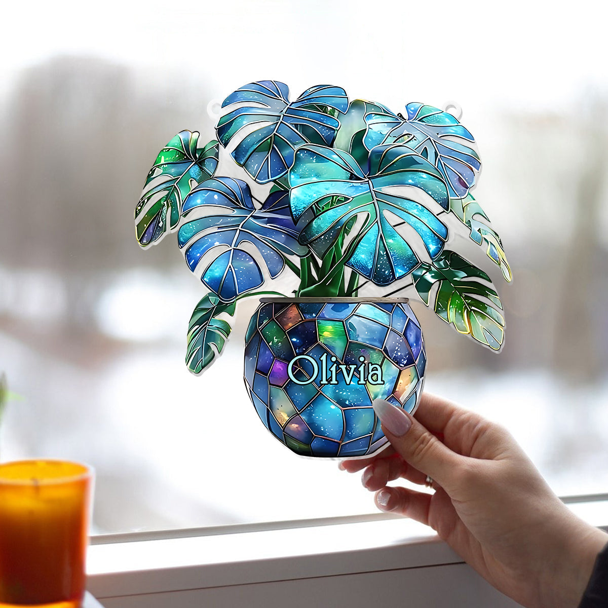 Monstera Deliciosa, Cactus - Personalized Gardening Window Hanging Suncatcher Ornament