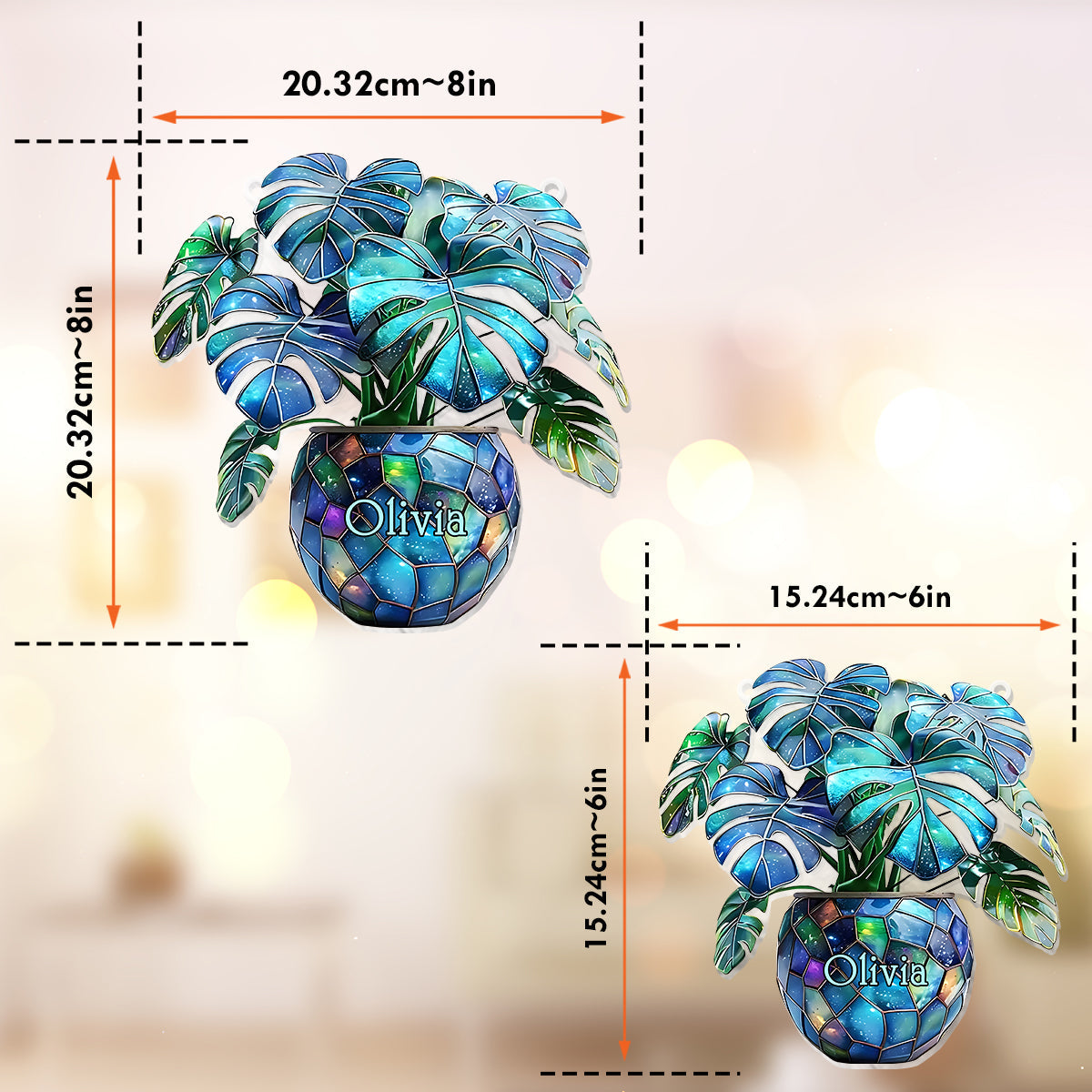 Monstera Deliciosa, Cactus - Personalized Gardening Window Hanging Suncatcher Ornament