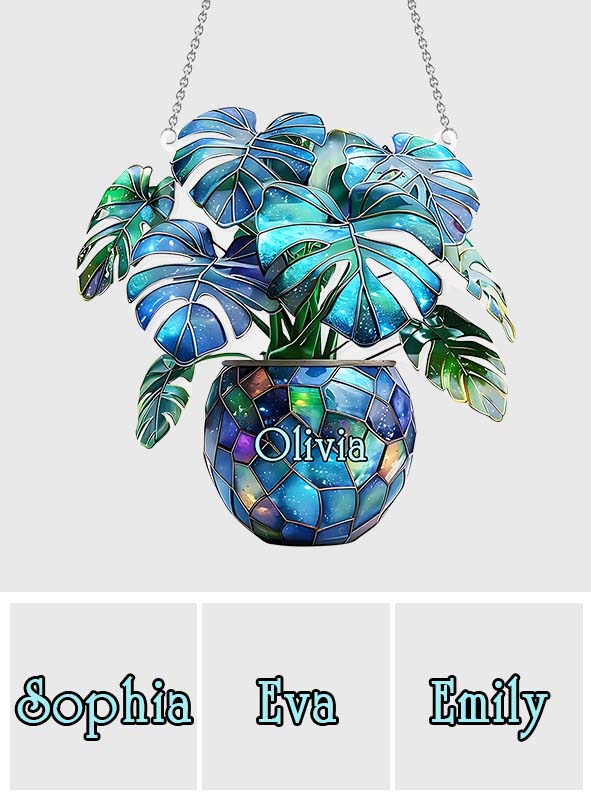 Monstera Deliciosa, Cactus - Personalized Gardening Window Hanging Suncatcher Ornament